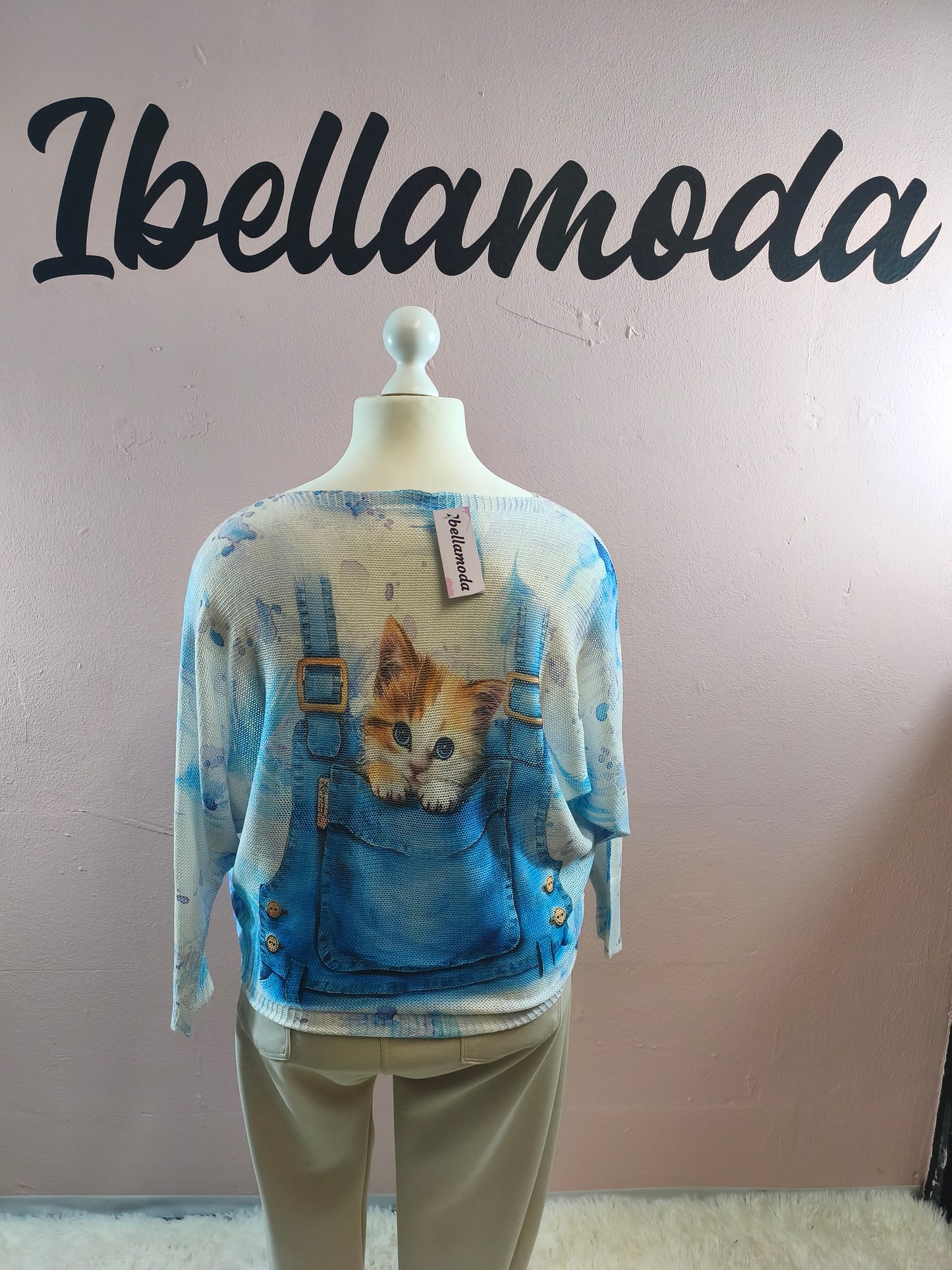 Feinstrick Shirt mit Motiv Kitty Blue