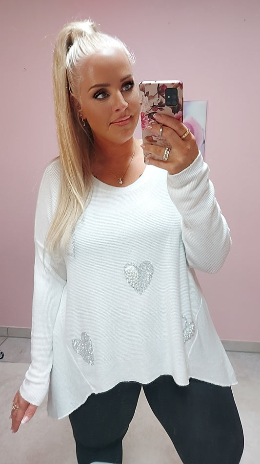 Feinstrickpullover mit Strass und Perlenherzchen