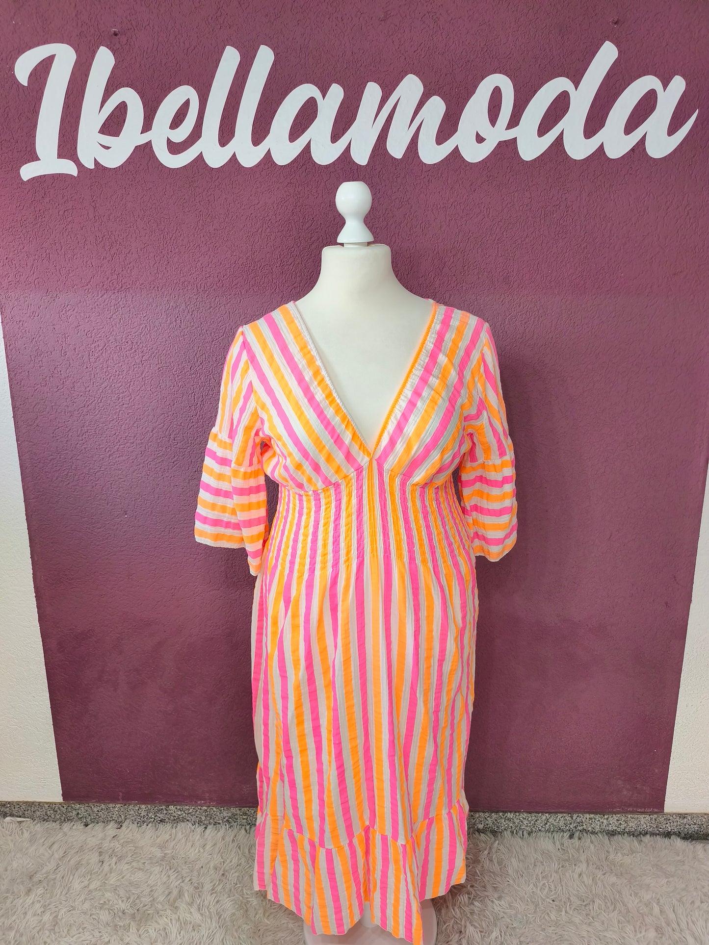 Musselin Sommerkleid mit Raffung Stripes 250354