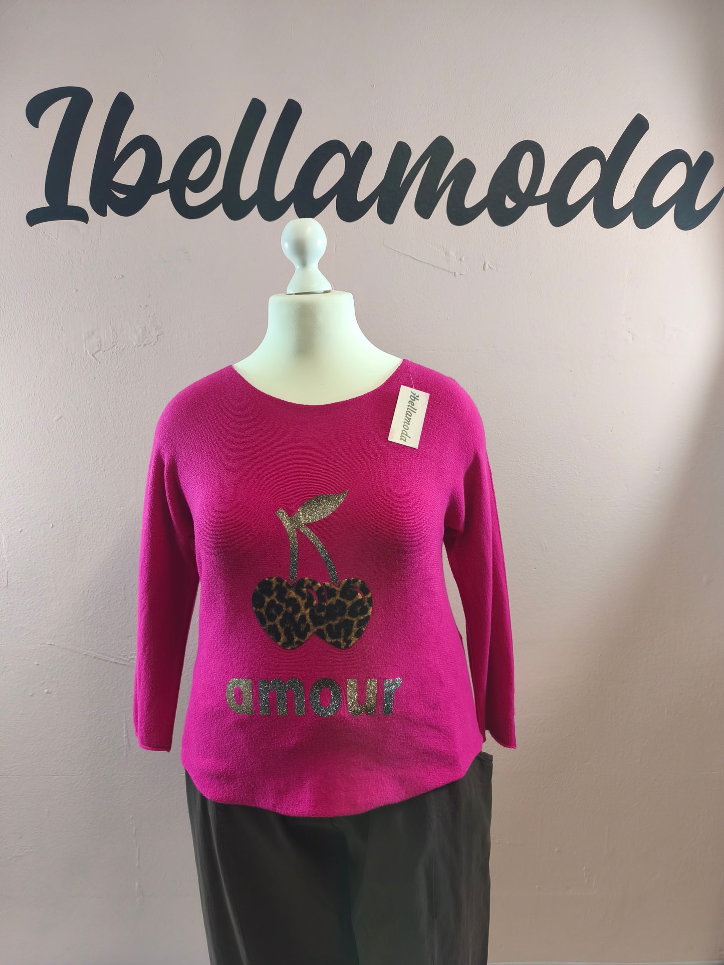 Feinstrickpullover Kurz Amour Kirsche