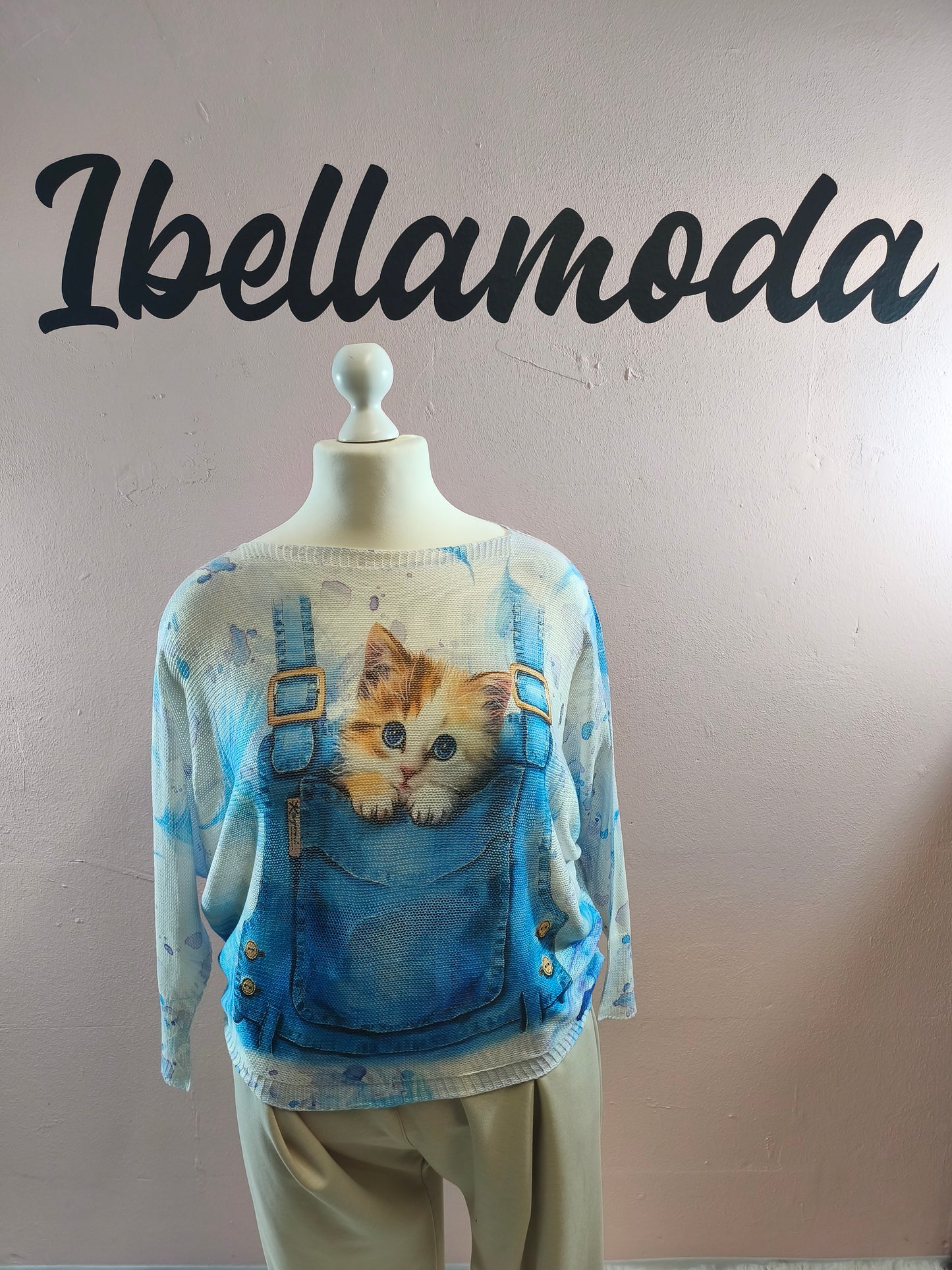 Feinstrick Shirt mit Motiv Kitty Blue