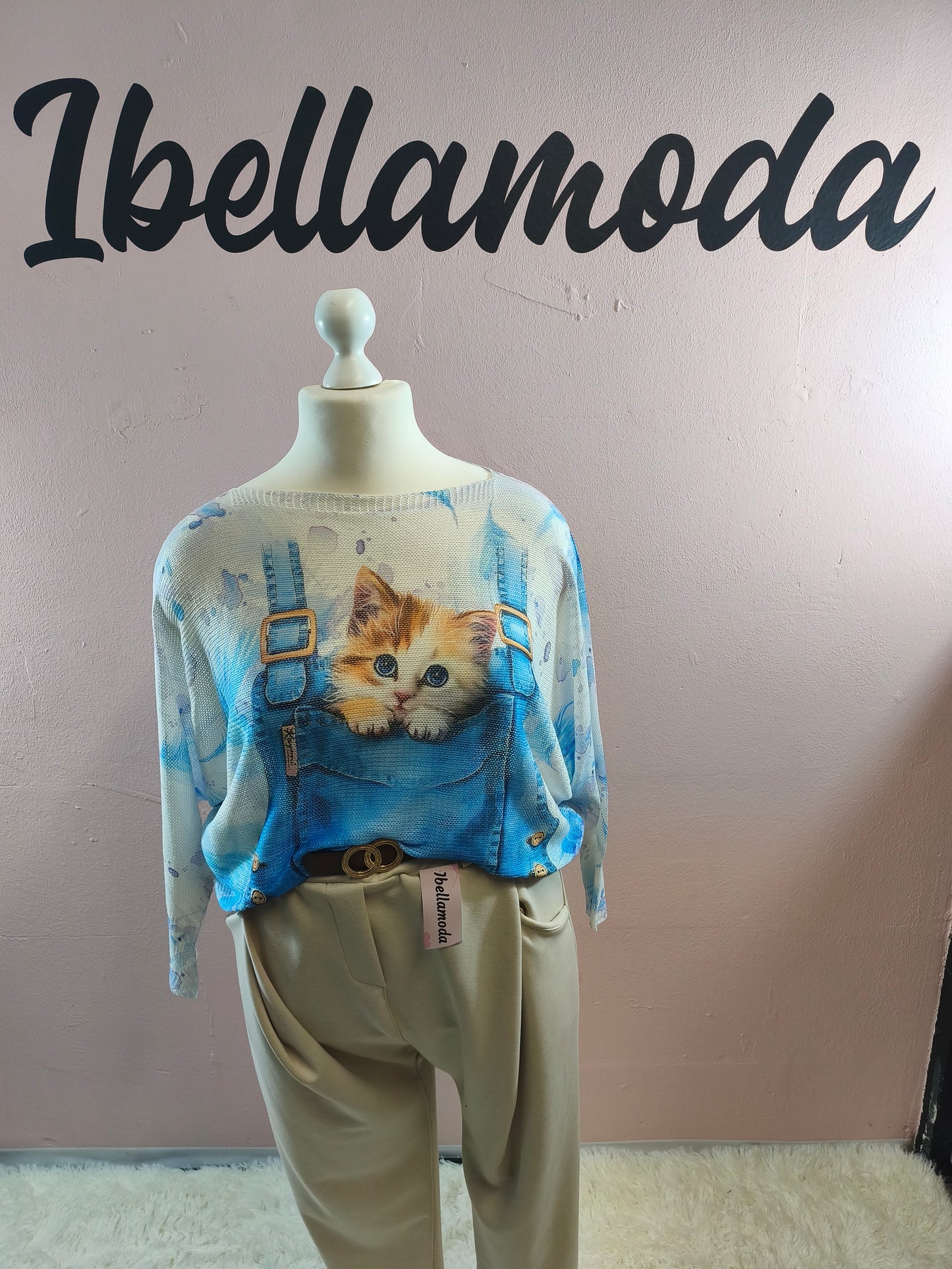 Feinstrick Shirt mit Motiv Kitty Blue