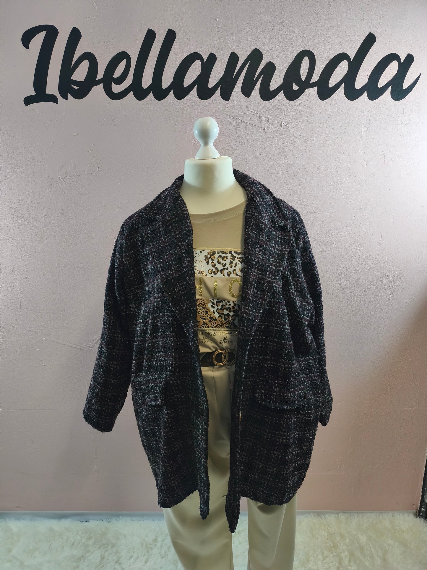 Blazerstrickmantel Karo